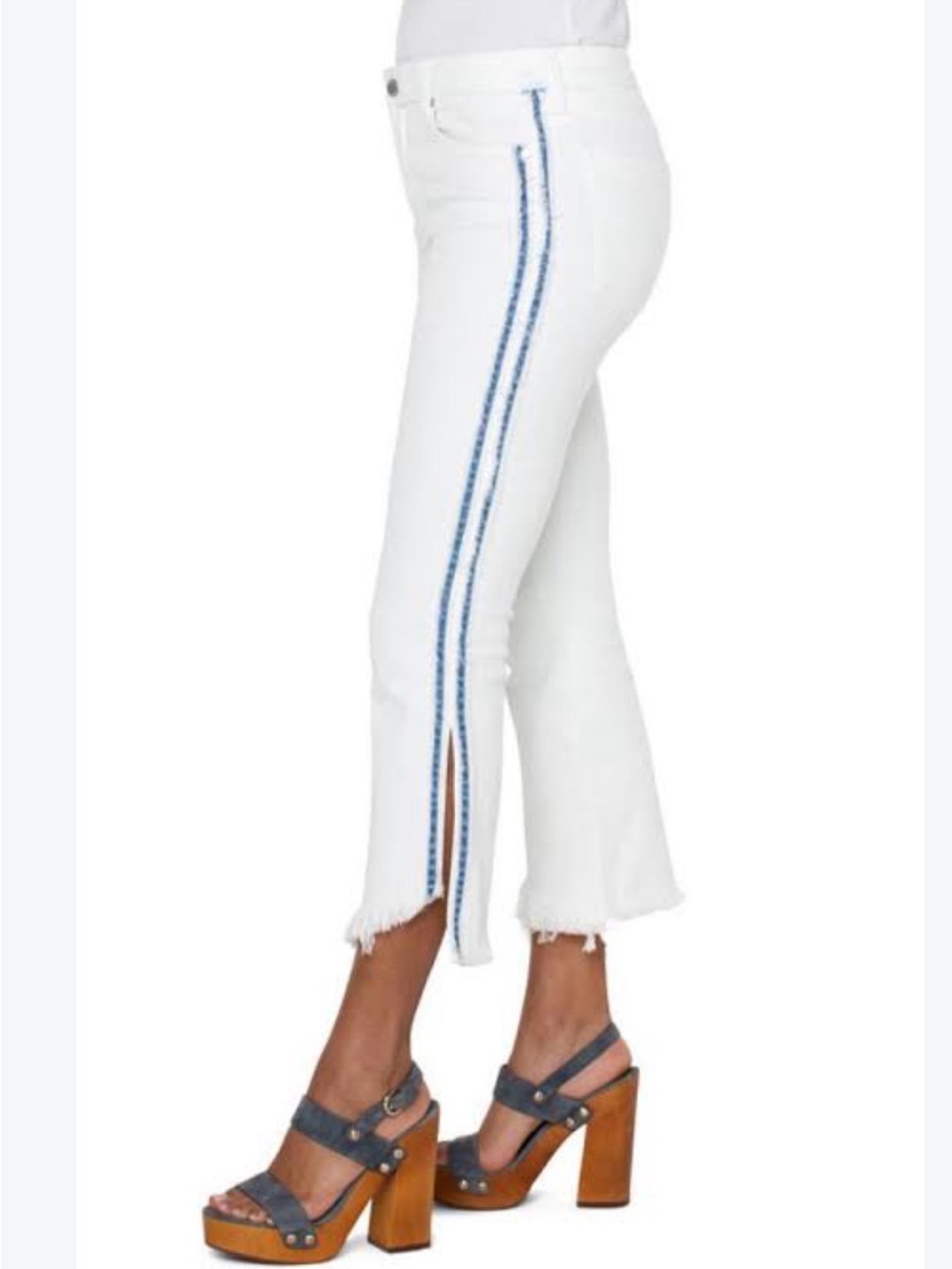 Liverpool Hanna White Crop Side-Strip Jeans with Frayed Hem